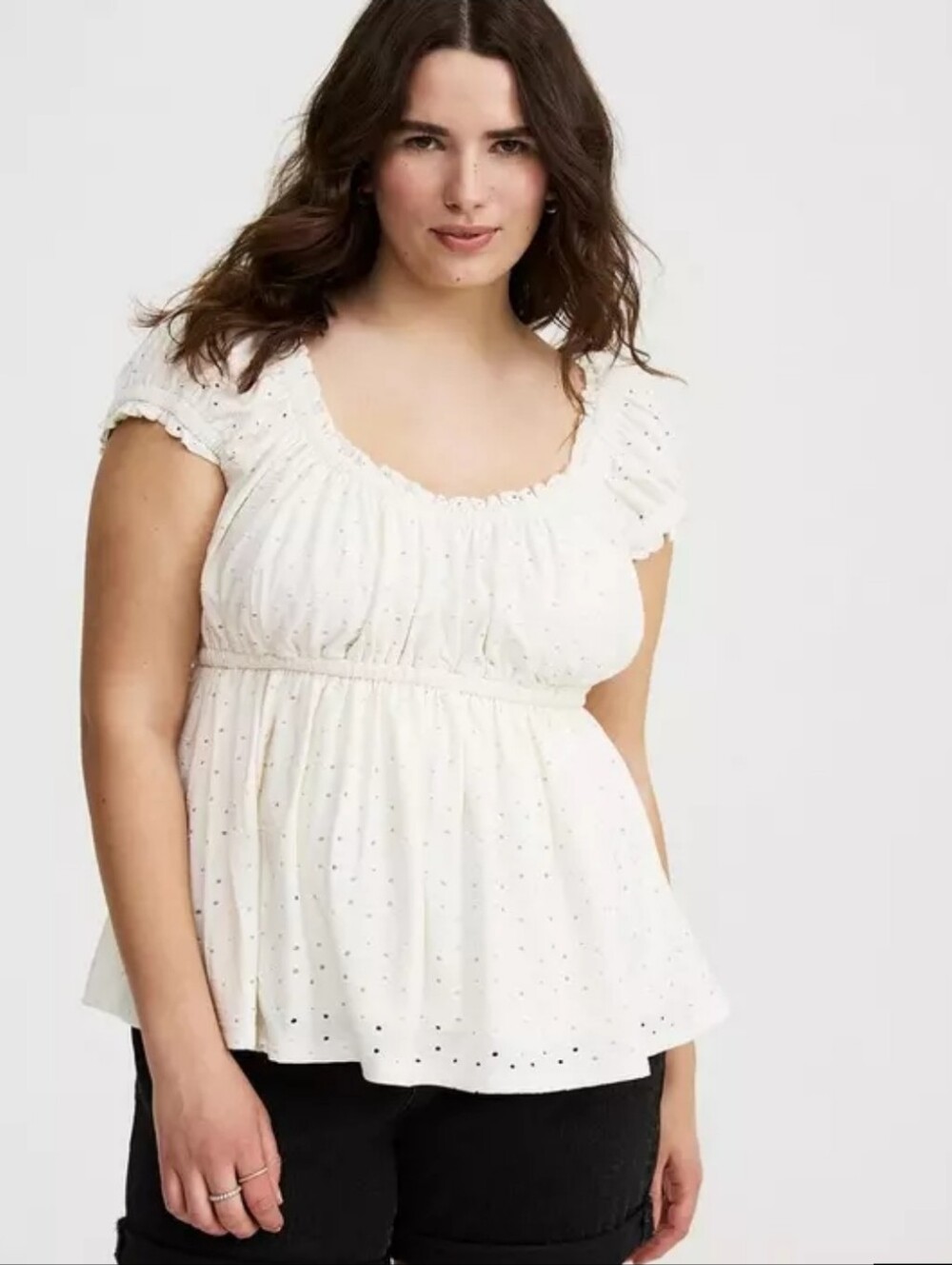 Torrid White Eyelet Cap Sleeve Babydoll Top